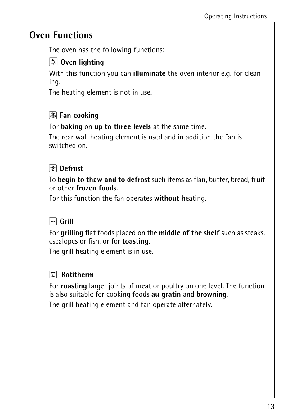 Oven functions | Electrolux B2100-1 User Manual | Page 13 / 56