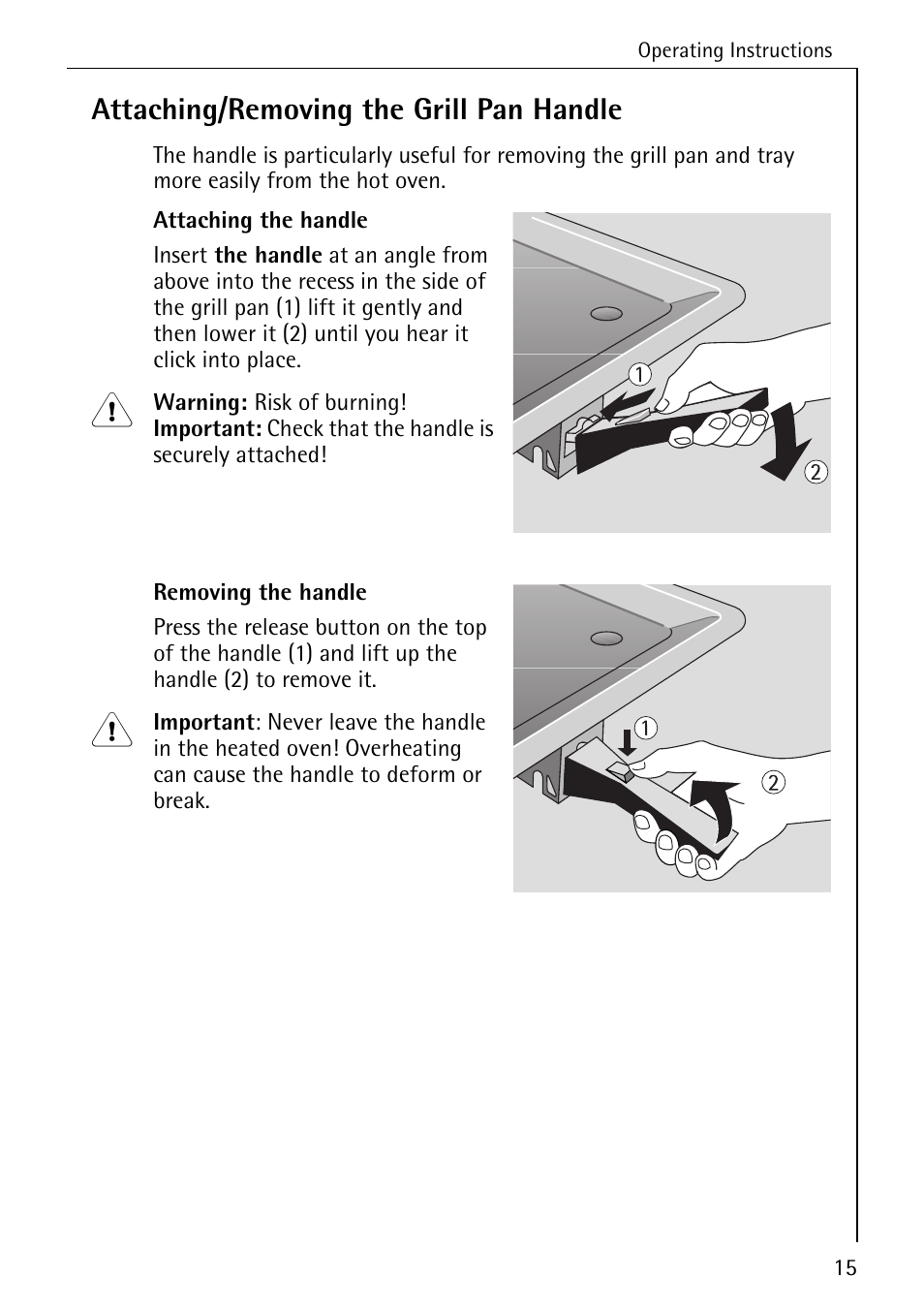 Attaching/removing the grill pan handle | Electrolux B2100-1 User Manual | Page 15 / 56