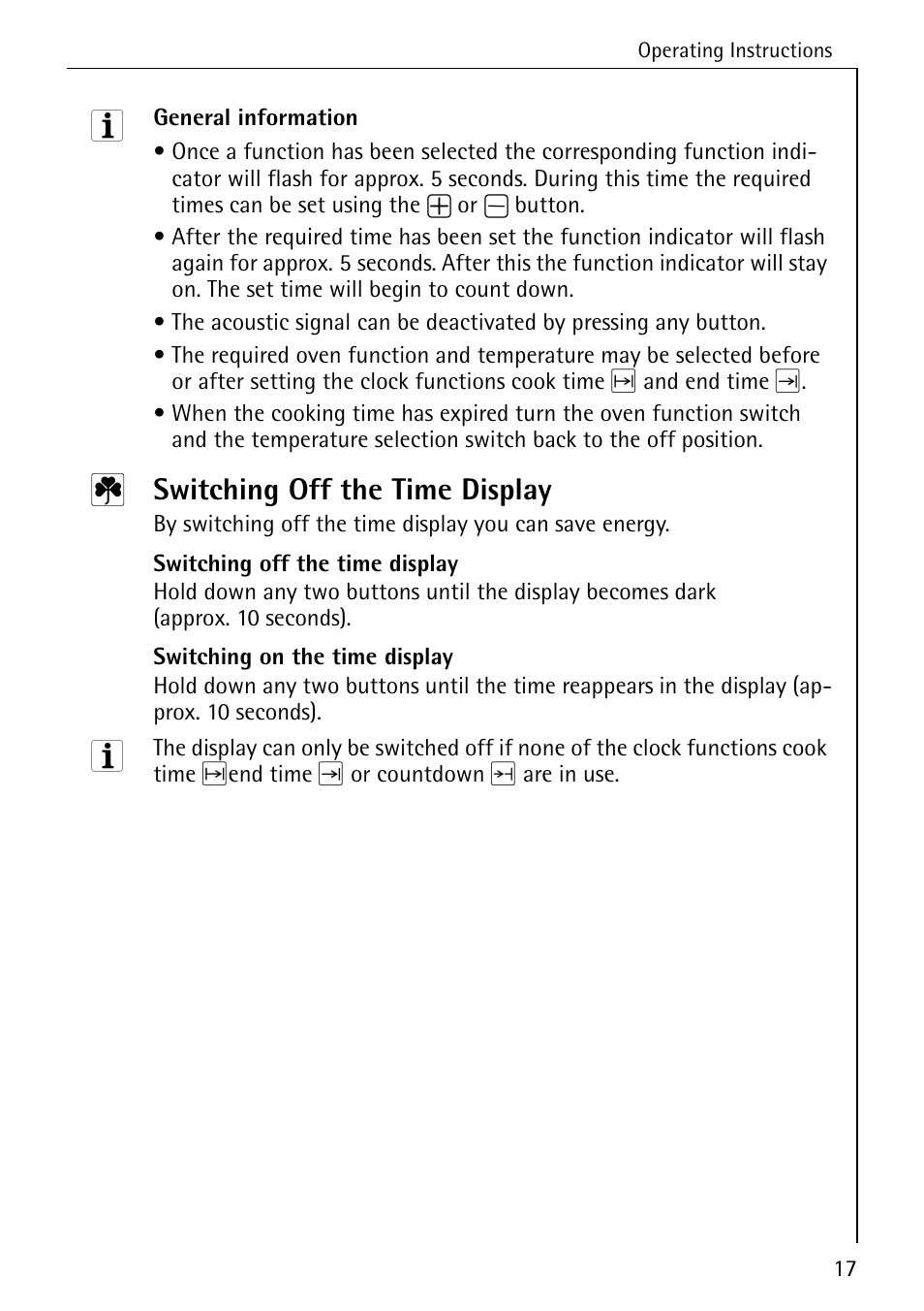 Switching off the time display | Electrolux B2100-1 User Manual | Page 17 / 56