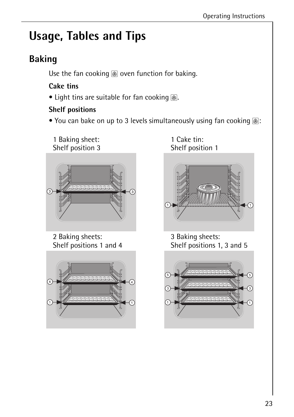Usage, tables and tips, Baking | Electrolux B2100-1 User Manual | Page 23 / 56