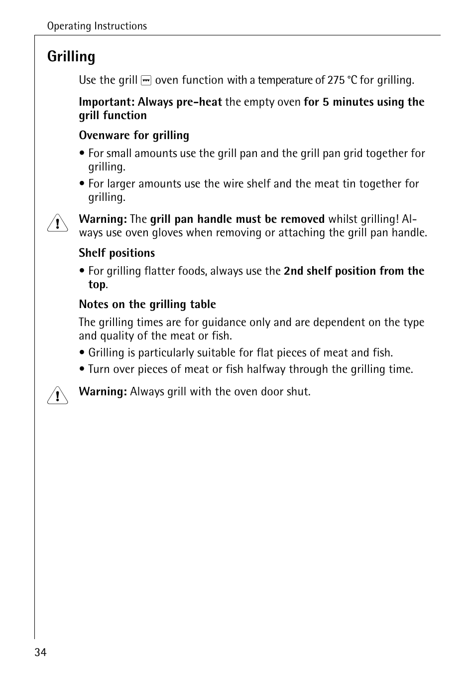 Grilling | Electrolux B2100-1 User Manual | Page 34 / 56