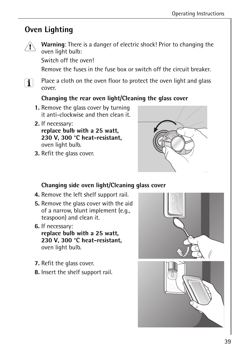 Oven lighting | Electrolux B2100-1 User Manual | Page 39 / 56