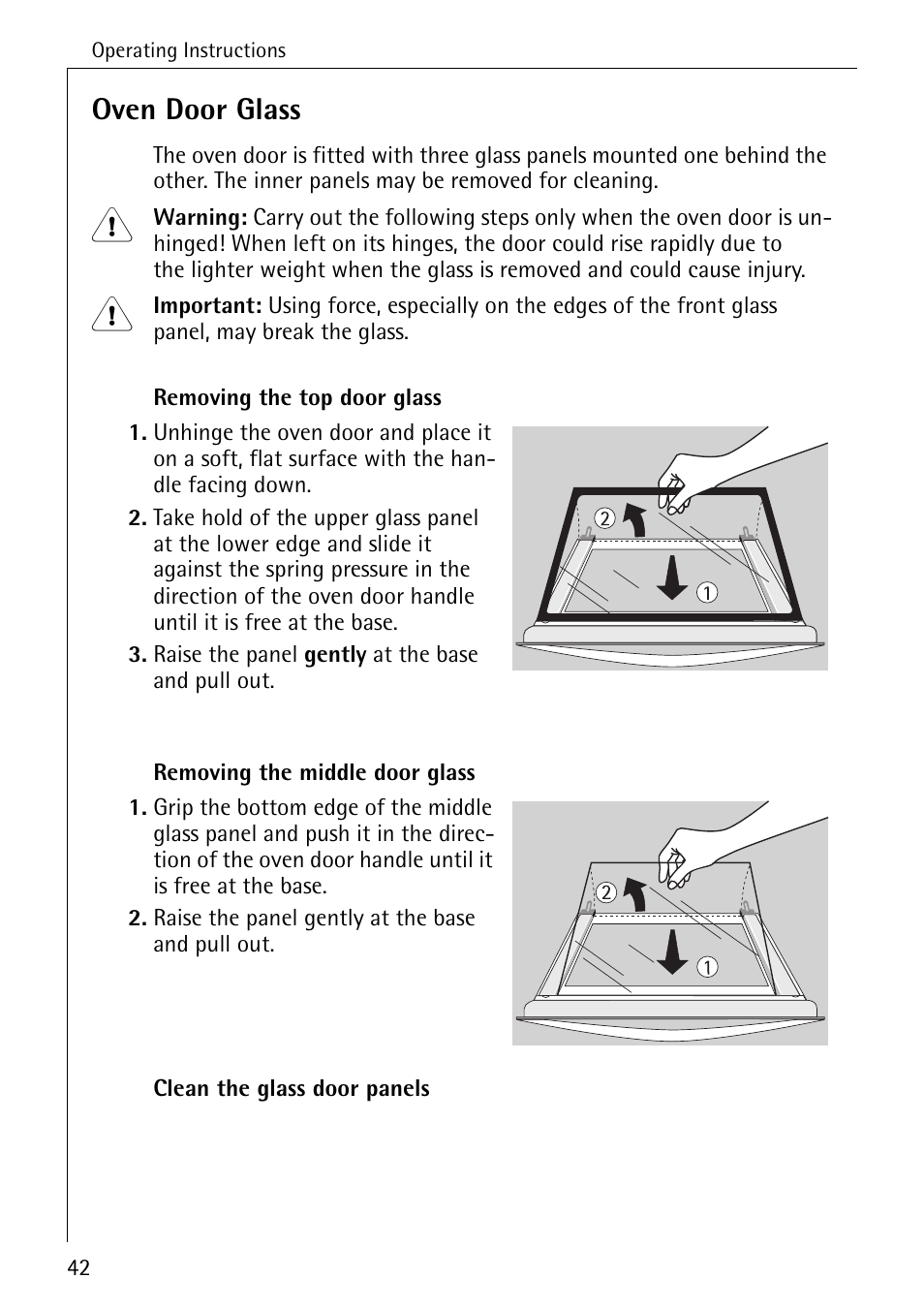 Oven door glass | Electrolux B2100-1 User Manual | Page 42 / 56