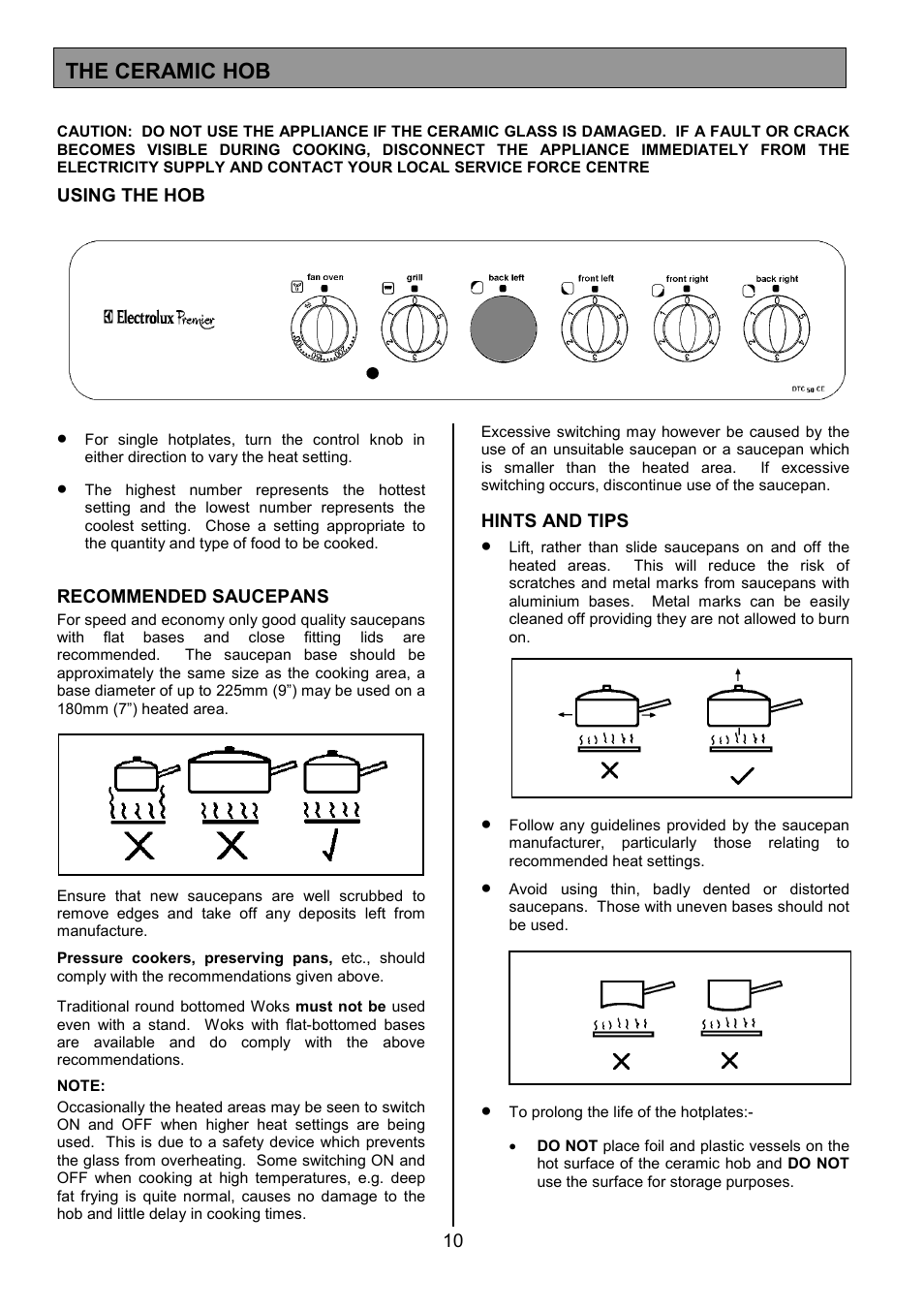 The ceramic hob | Electrolux EK5361 User Manual | Page 10 / 28