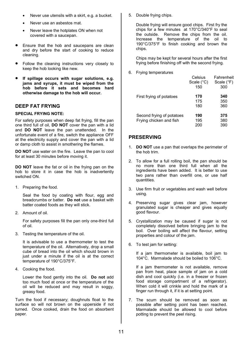 Deep fat frying, Preserving | Electrolux EK5361 User Manual | Page 11 / 28