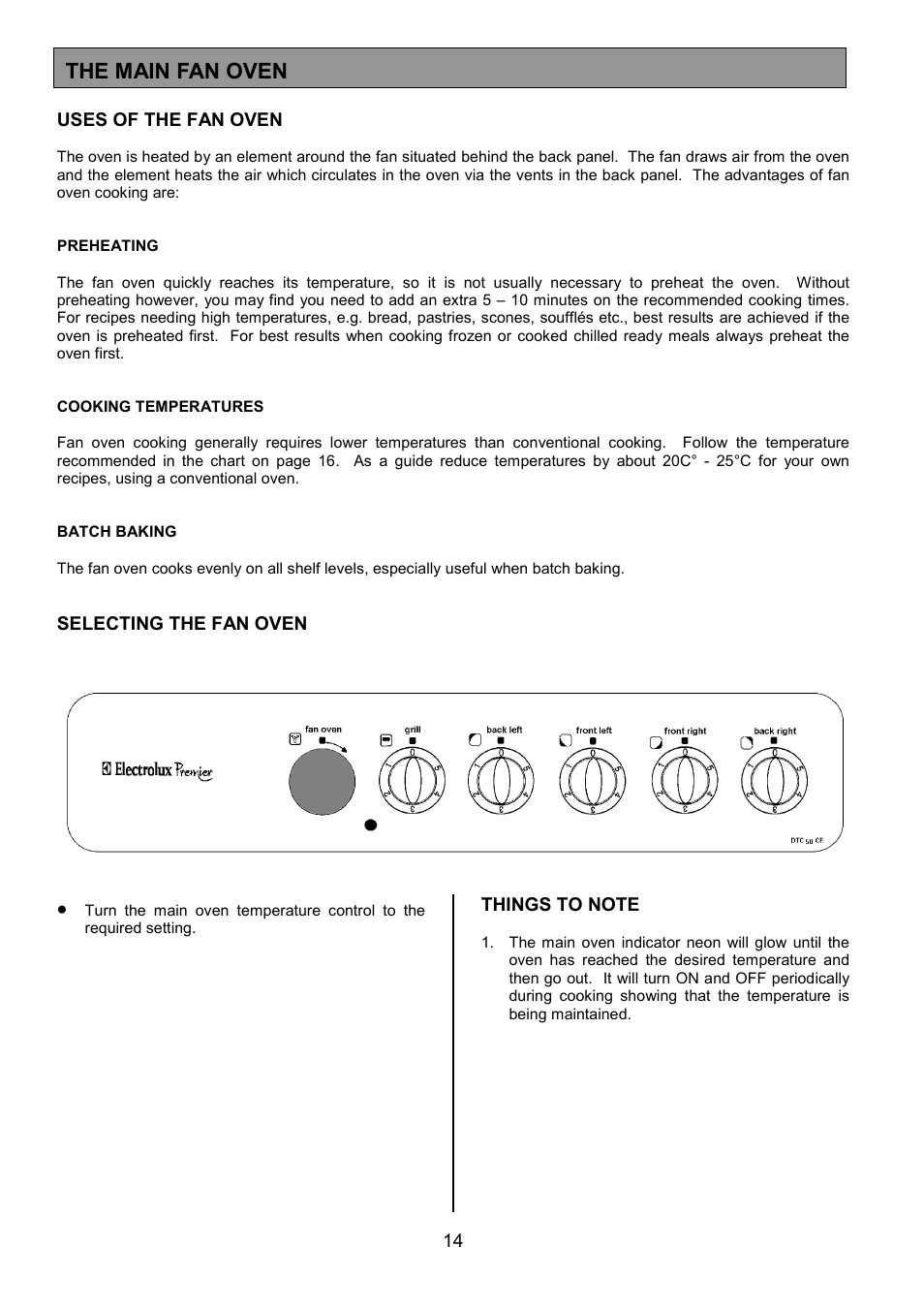 The main fan oven | Electrolux EK5361 User Manual | Page 14 / 28