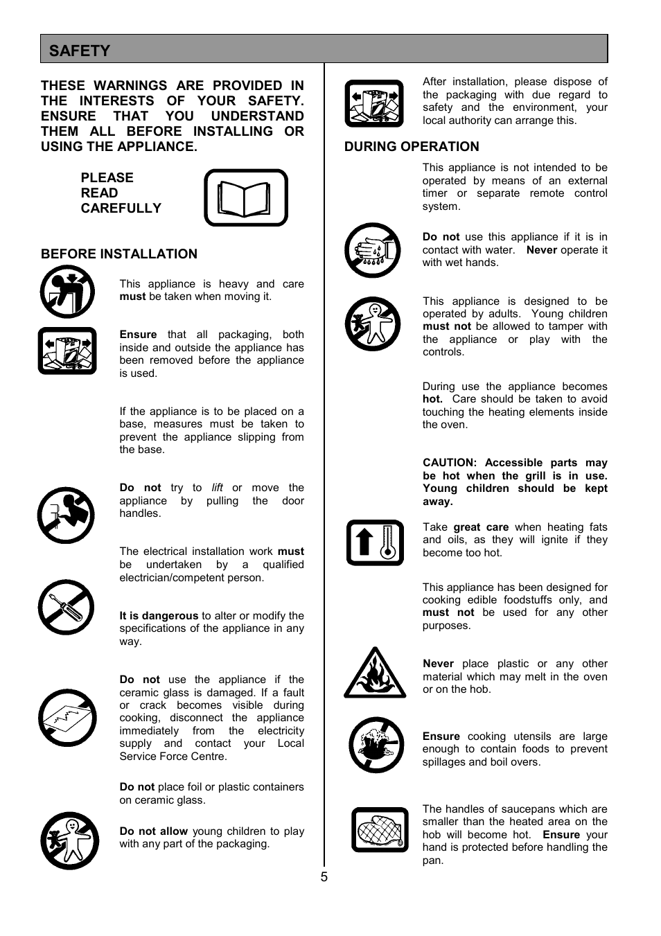 Safety | Electrolux EK5361 User Manual | Page 5 / 28