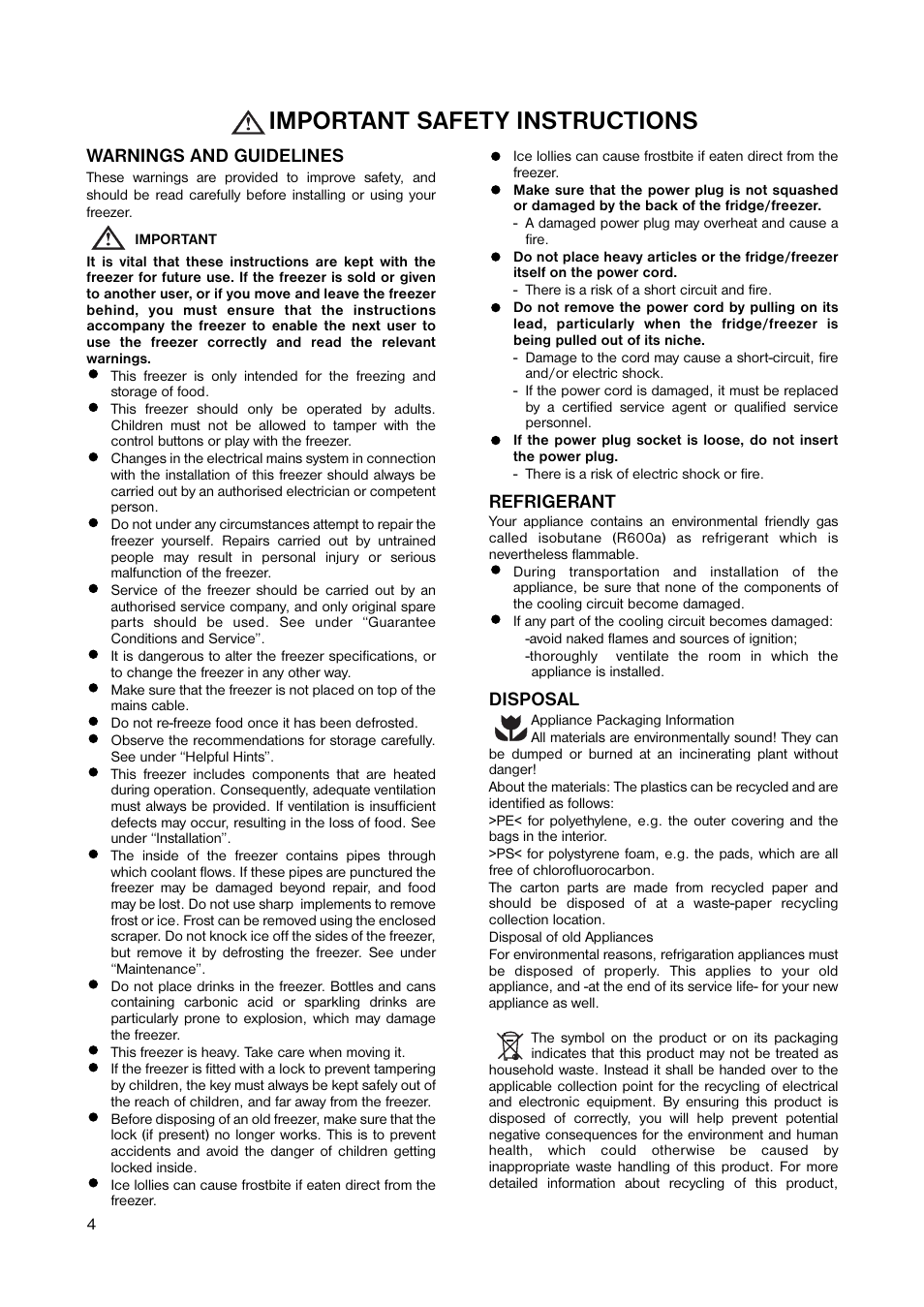 Important safety instructions | Electrolux ECN 1050 User Manual | Page 4 / 12