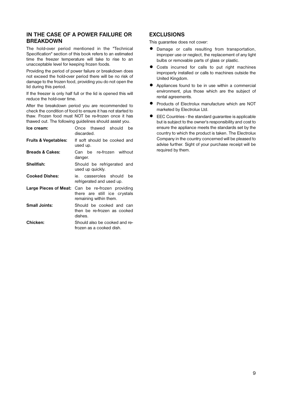 Exclusions | Electrolux ECN 1050 User Manual | Page 9 / 12