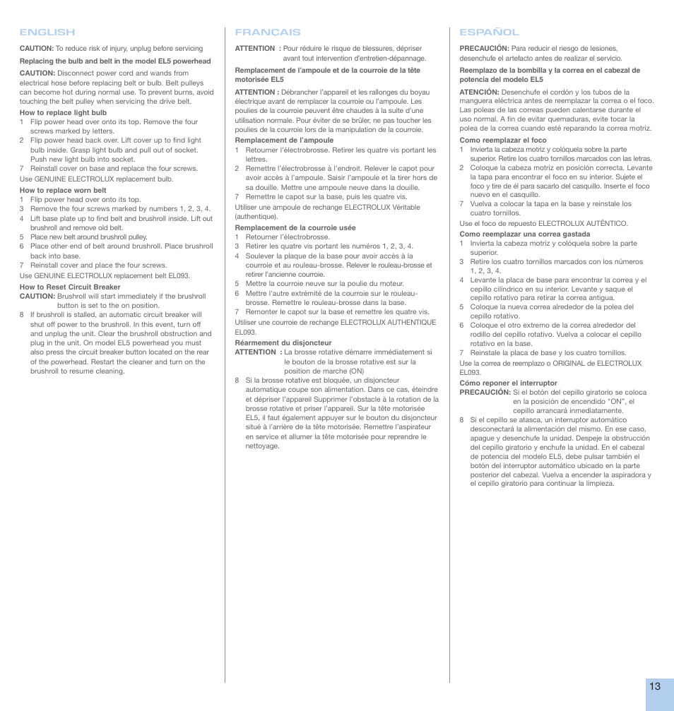 Electrolux EL2/EL5 User Manual | Page 13 / 16