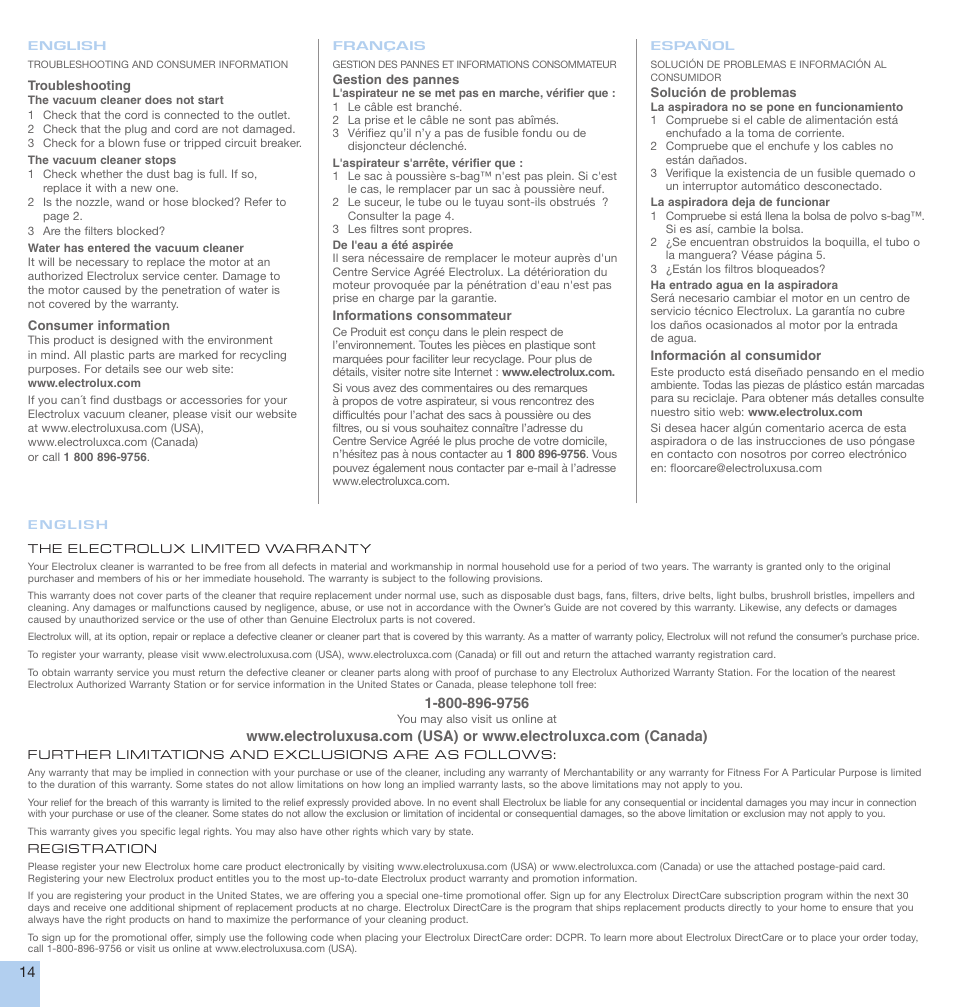 Electrolux EL2/EL5 User Manual | Page 14 / 16