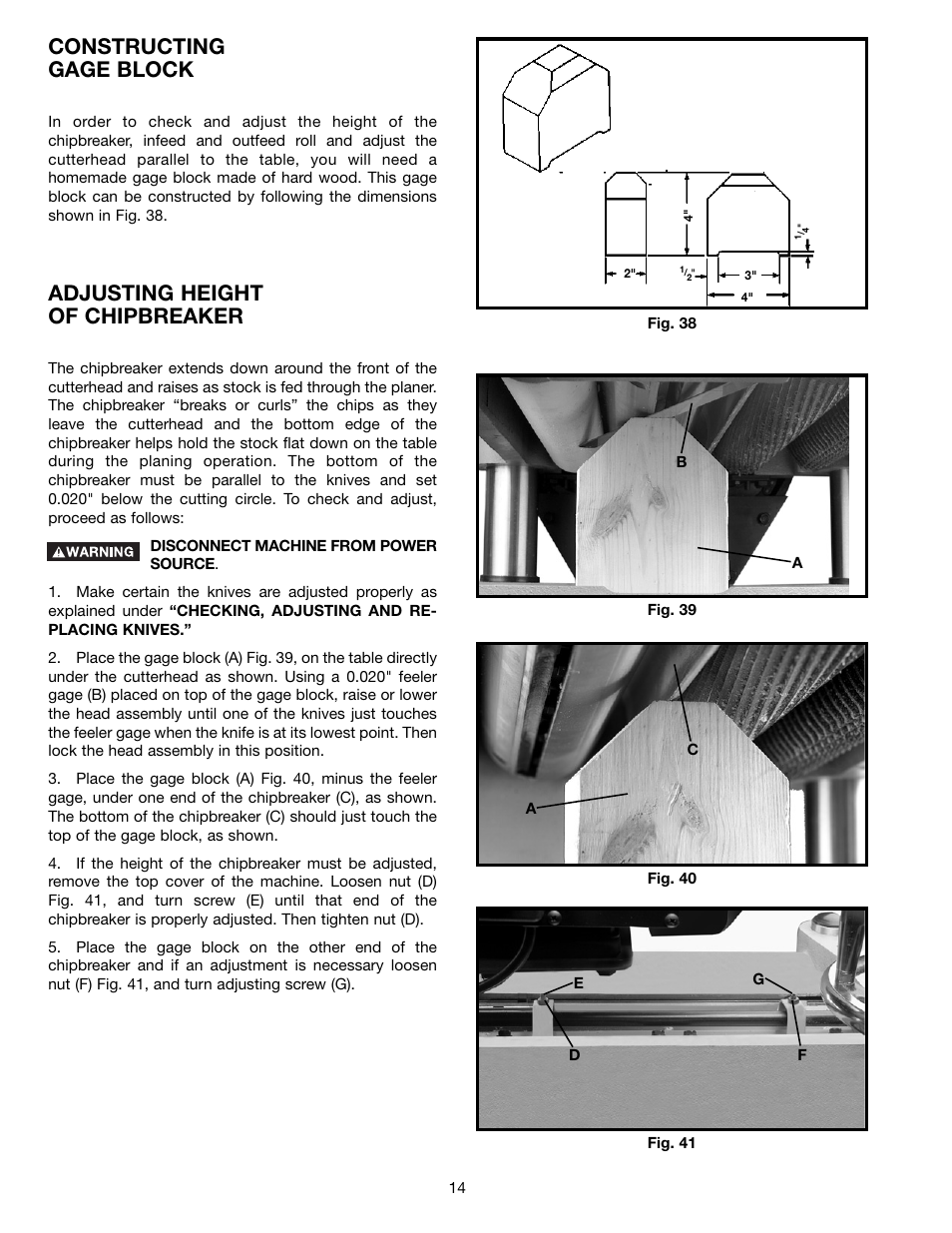 Constructing gage block, Adjusting height of chipbreaker | Electrolux 22-785 User Manual | Page 14 / 20