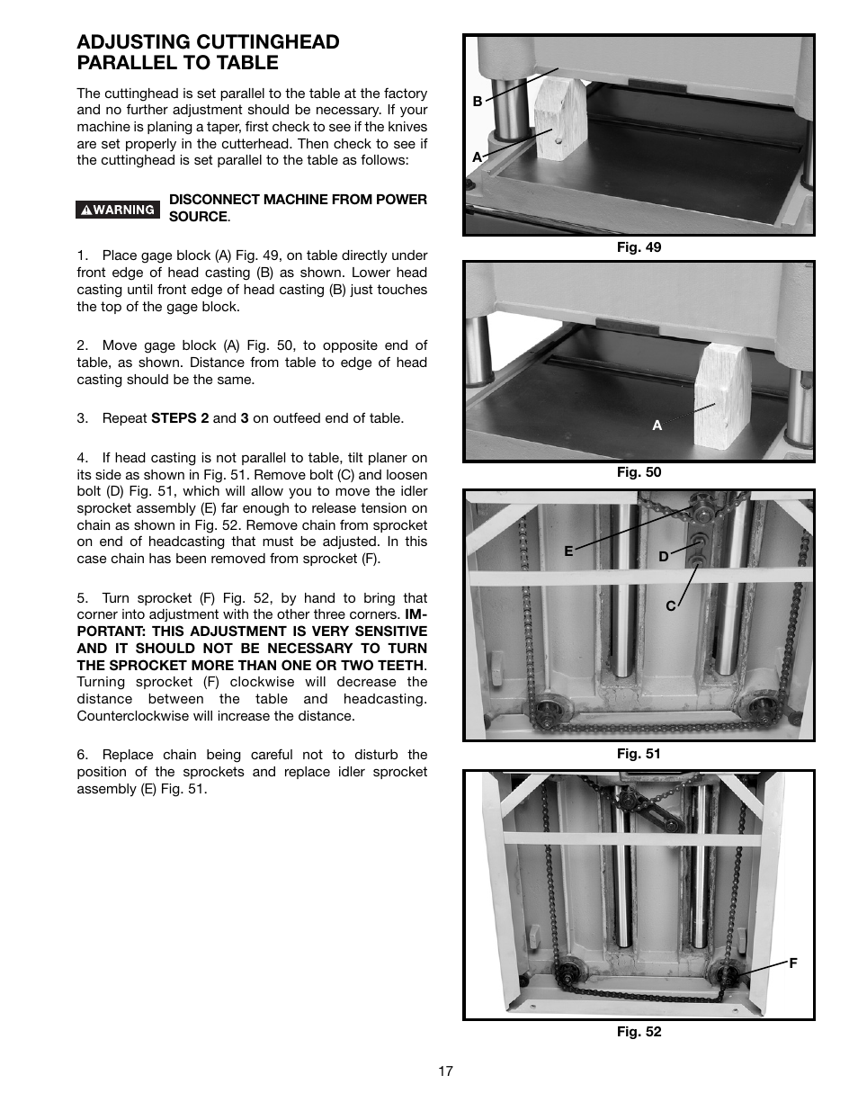 Adjusting cuttinghead parallel to table | Electrolux 22-785 User Manual | Page 17 / 20