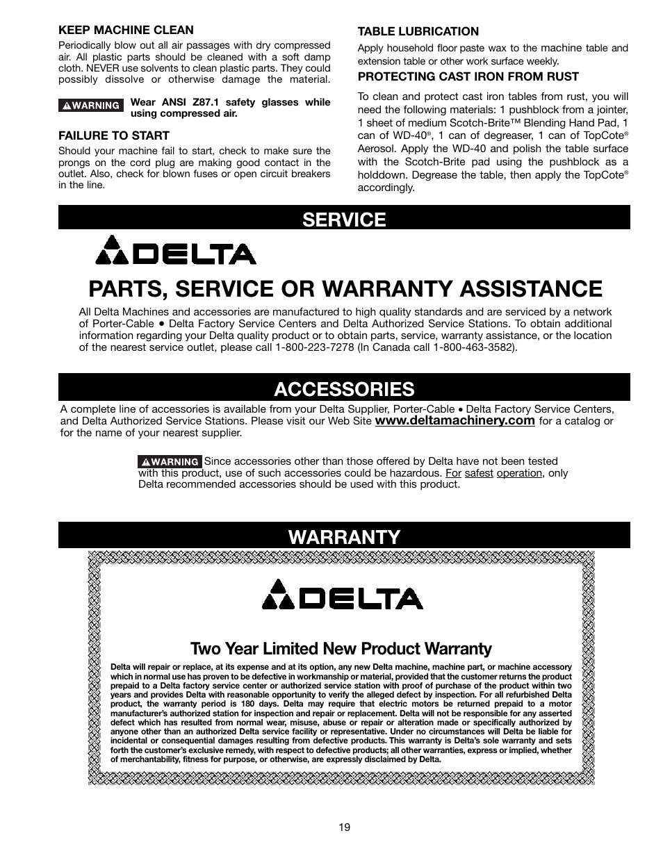 Parts, service or warranty assistance, Accessories, Service warranty | Two year limited new product warranty | Electrolux 22-785 User Manual | Page 19 / 20