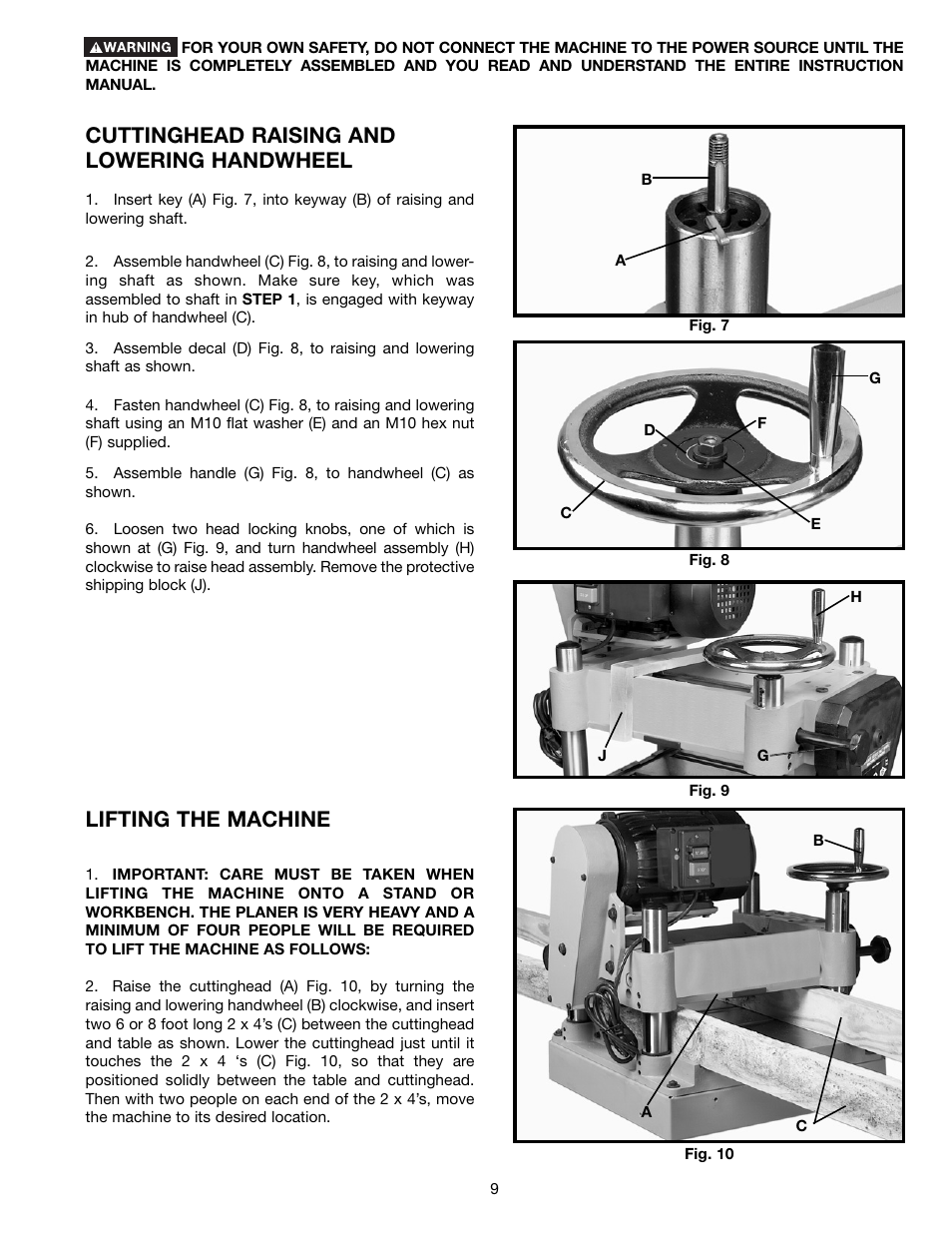 Cuttinghead raising and lowering handwheel, Lifting the machine | Electrolux 22-785 User Manual | Page 9 / 20