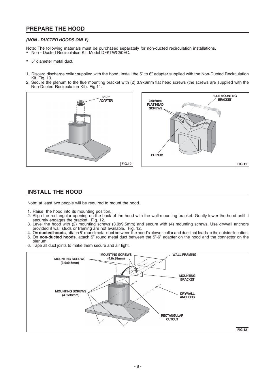 Prepare the hood, Install the hood | Electrolux PL36WC50EC User Manual | Page 7 / 12