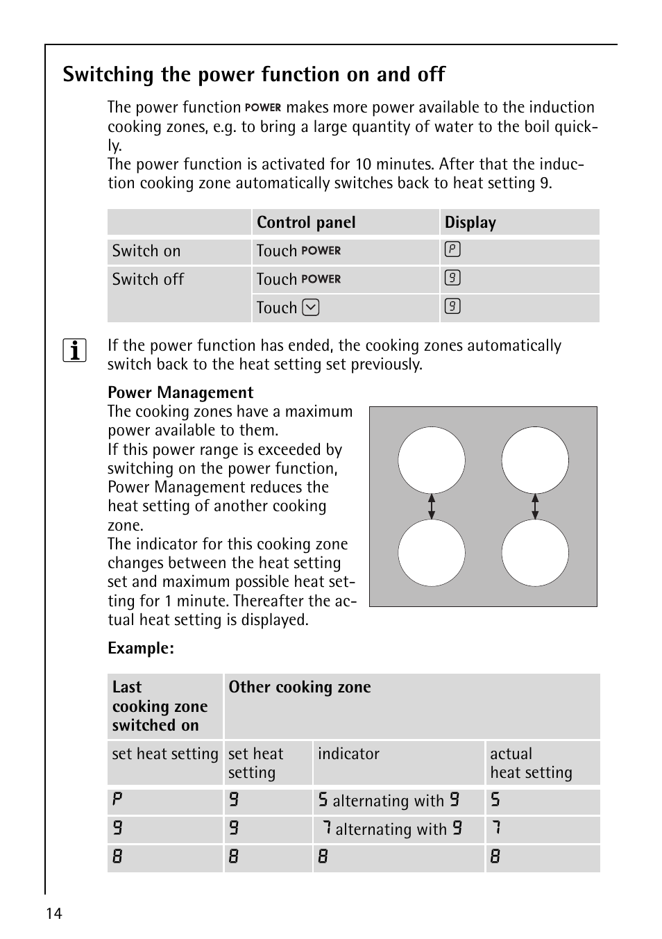 Switching the power function on and off | Electrolux 78001KF-N User Manual | Page 14 / 36