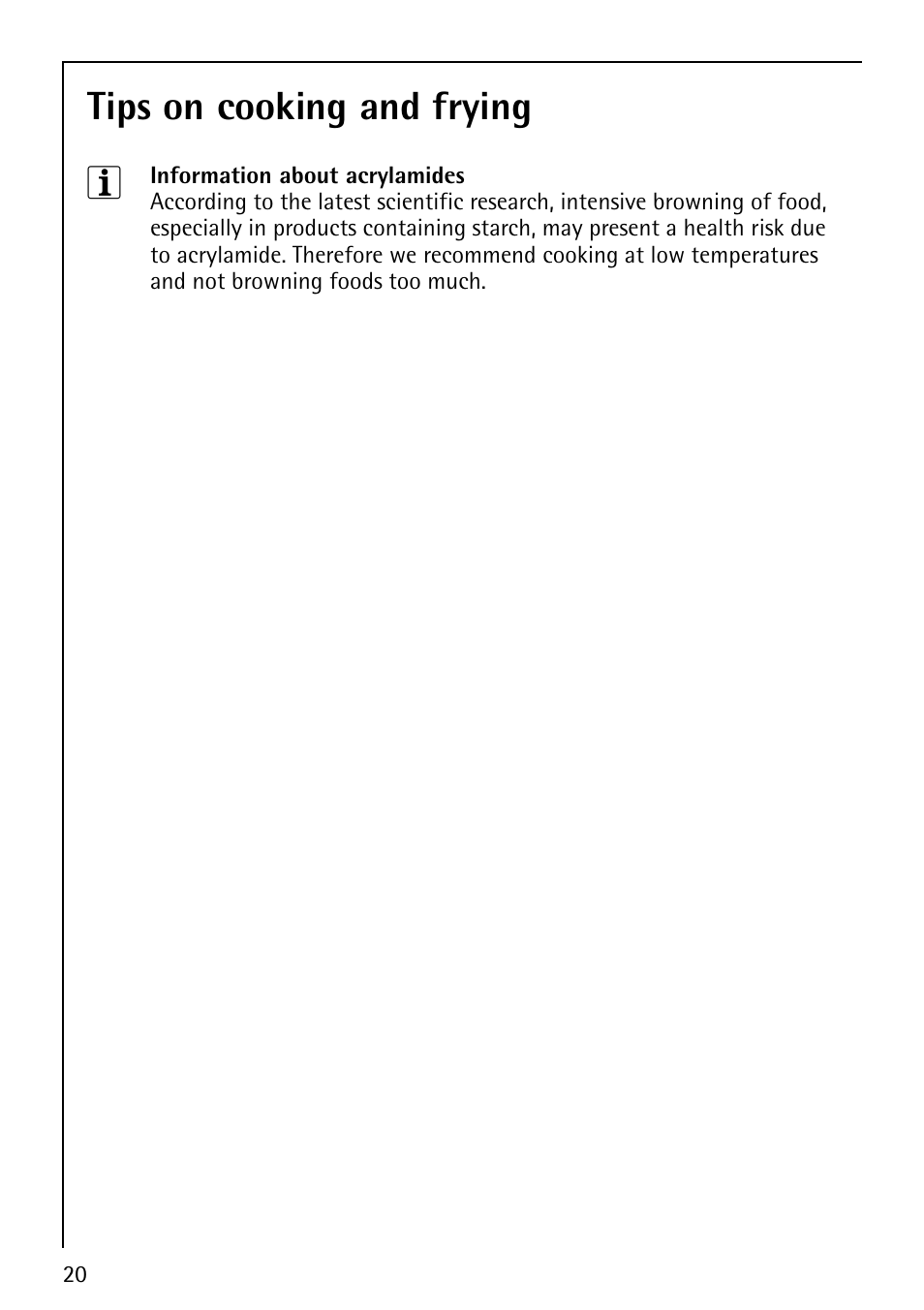 Tips on cooking and frying 3 | Electrolux 78001KF-N User Manual | Page 20 / 36