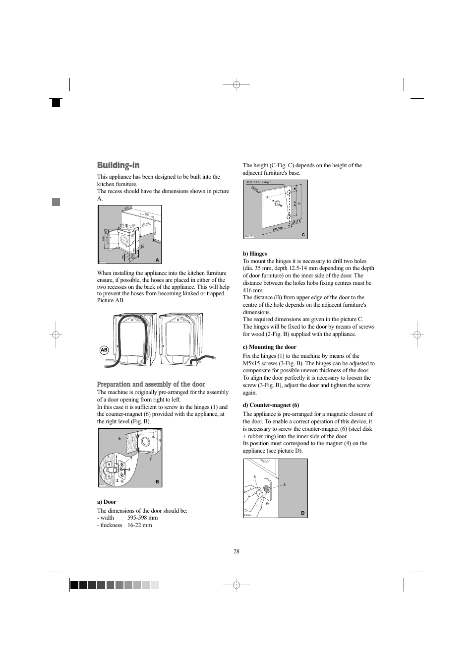 Building-in, Preparation and assembly of the door | Electrolux EW 1418 1 User Manual | Page 28 / 30