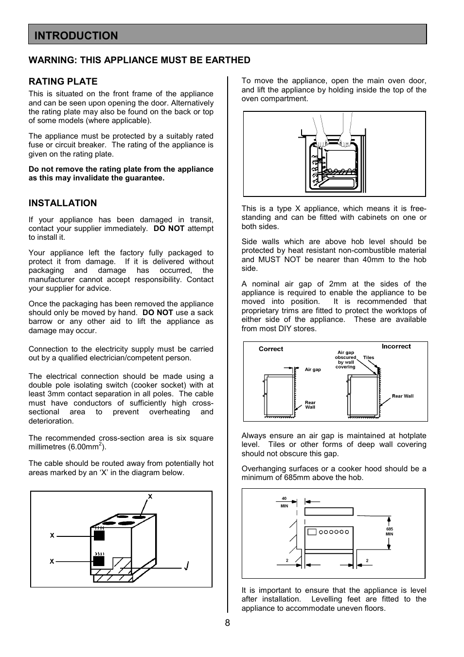 Introduction, Installation | Electrolux SIE340 User Manual | Page 8 / 32