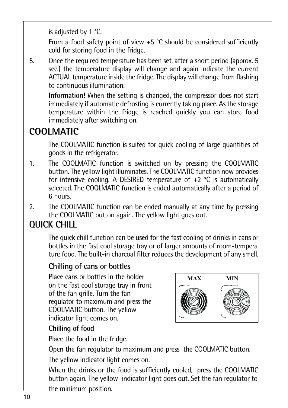 Coolmatic, Quick chill | Electrolux 72398 KA User Manual | Page 10 / 28