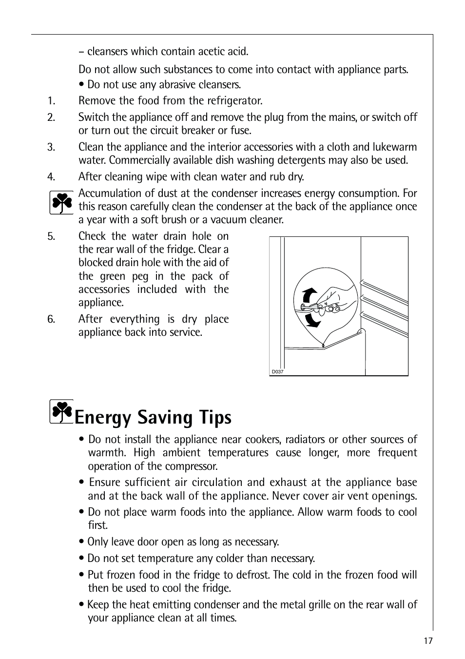 Energy saving tips | Electrolux 72398 KA User Manual | Page 17 / 28