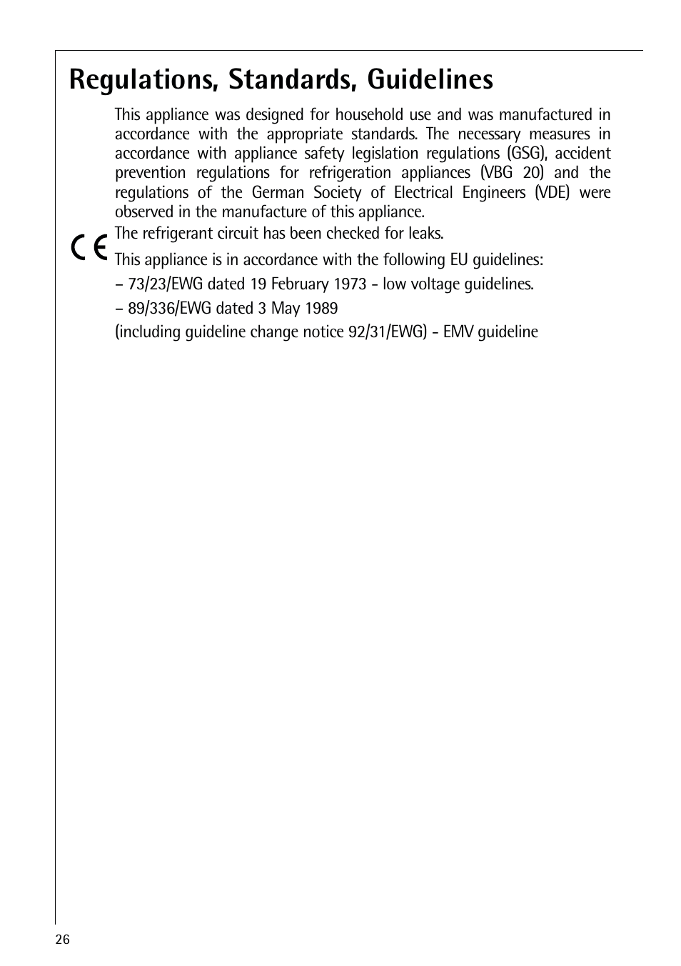 Regulations, standards, guidelines | Electrolux 72398 KA User Manual | Page 26 / 28