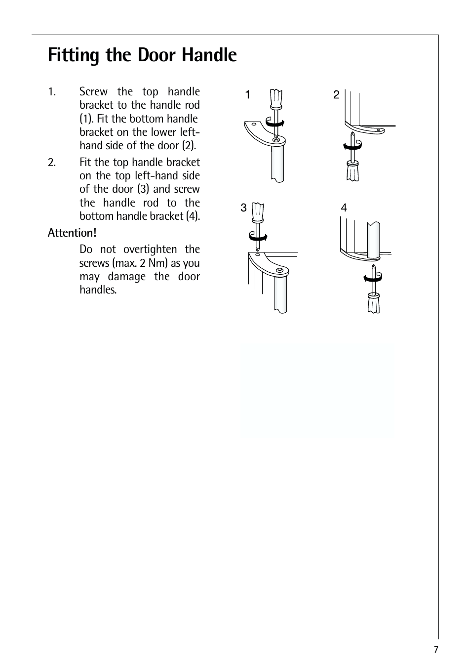 Fitting the door handle | Electrolux 72398 KA User Manual | Page 7 / 28