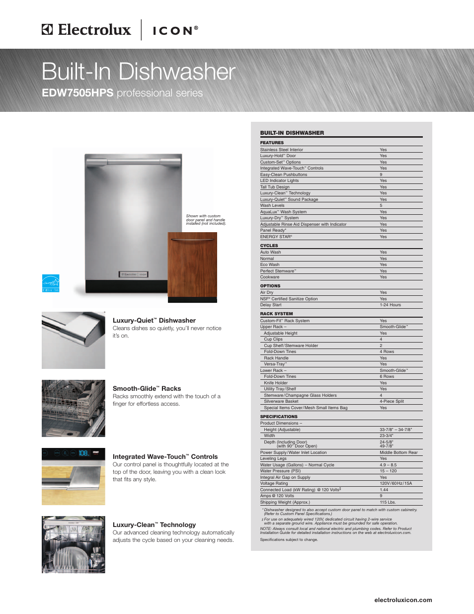 Electrolux BUILT-IN EDW7505HPS User Manual | 2 pages