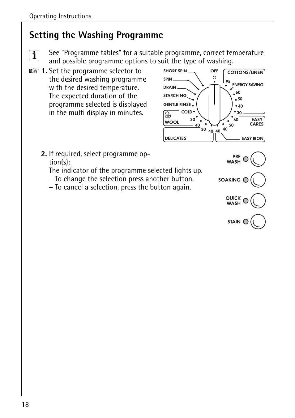 Setting the washing programme | Electrolux 72640 User Manual | Page 18 / 56