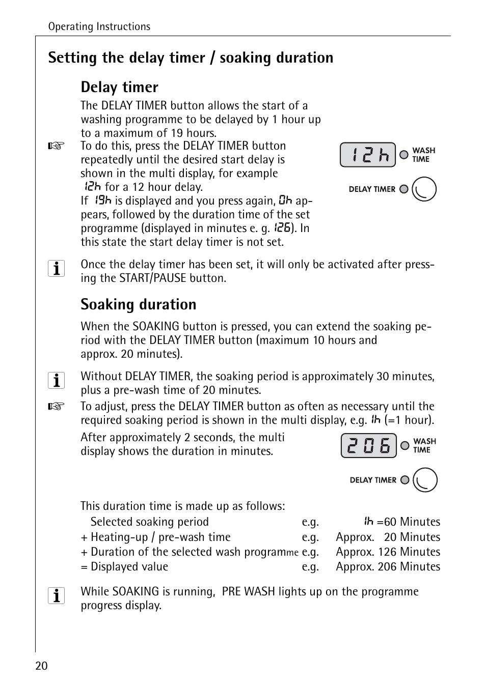 Soaking duration | Electrolux 72640 User Manual | Page 20 / 56
