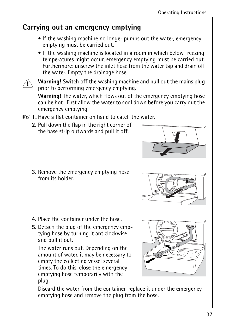 Carrying out an emergency emptying | Electrolux 72640 User Manual | Page 37 / 56