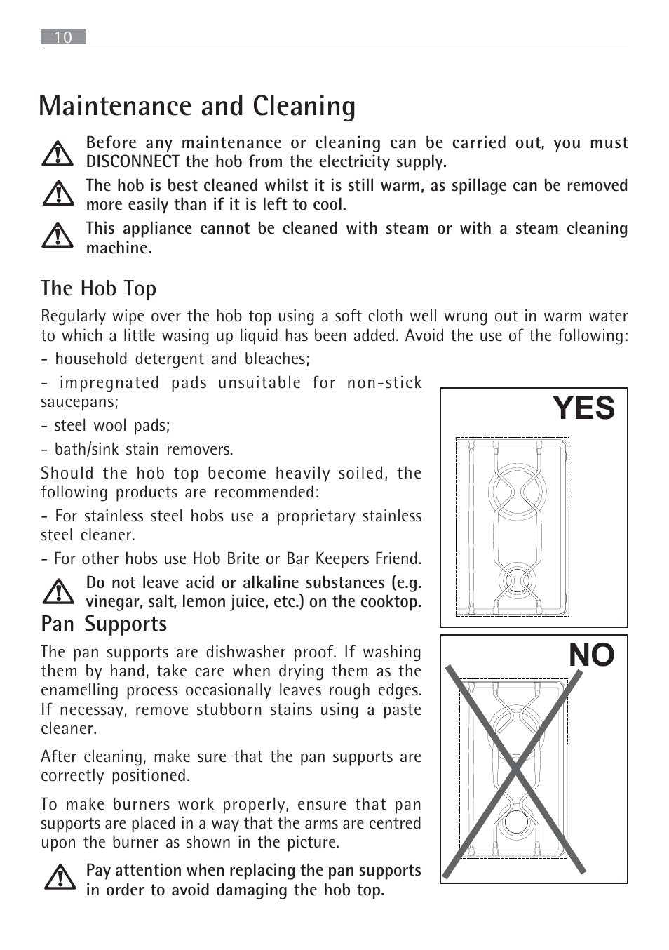 No yes, Maintenance and cleaning | Electrolux 65852 G User Manual | Page 10 / 32