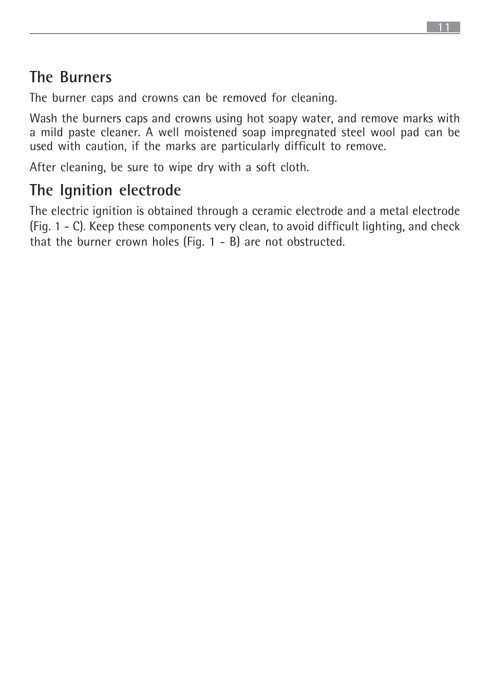 The burners, The ignition electrode | Electrolux 65852 G User Manual | Page 11 / 32