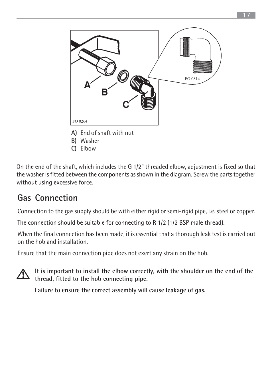 Gas connection | Electrolux 65852 G User Manual | Page 17 / 32