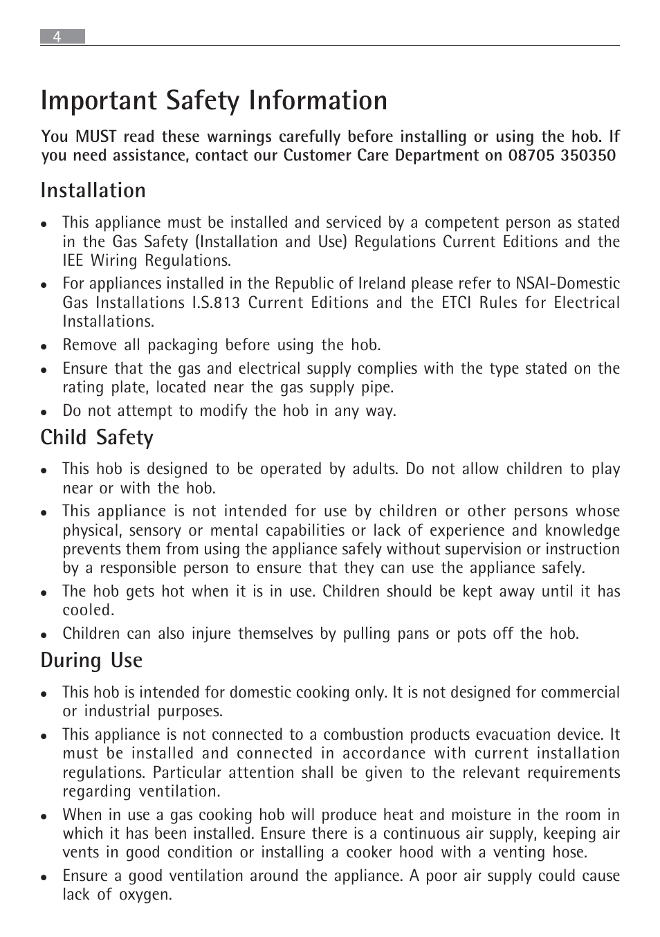 Important safety information, Installation, Child safety | During use | Electrolux 65852 G User Manual | Page 4 / 32