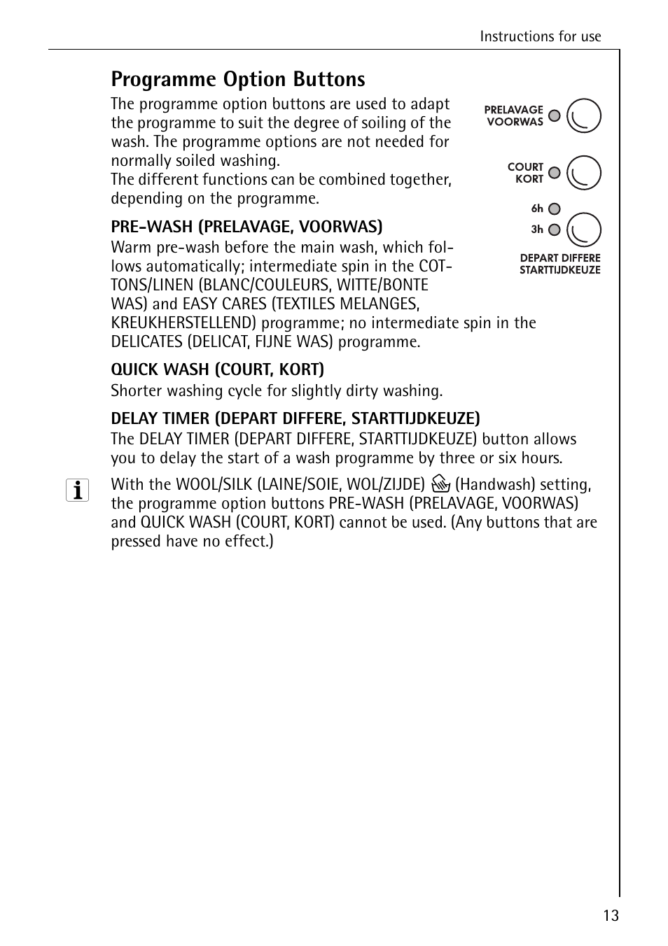 Programme option buttons | Electrolux LAVAMAT 50550 User Manual | Page 13 / 56