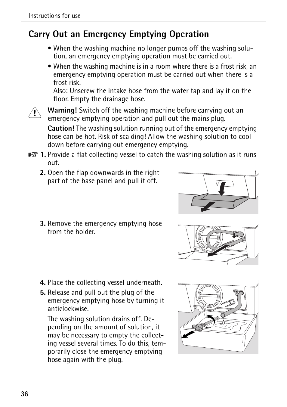 Carry out an emergency emptying operation | Electrolux LAVAMAT 50550 User Manual | Page 36 / 56