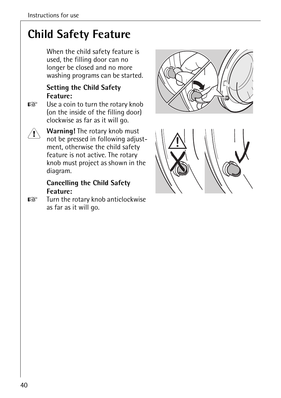 Child safety feature | Electrolux LAVAMAT 50550 User Manual | Page 40 / 56