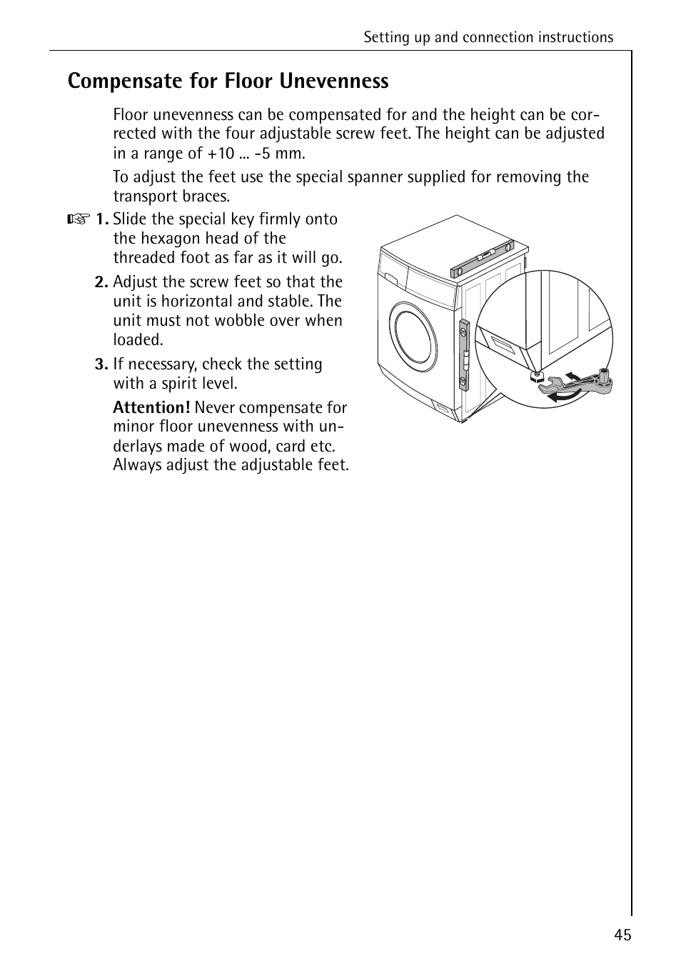 Compensate for floor unevenness | Electrolux LAVAMAT 50550 User Manual | Page 45 / 56