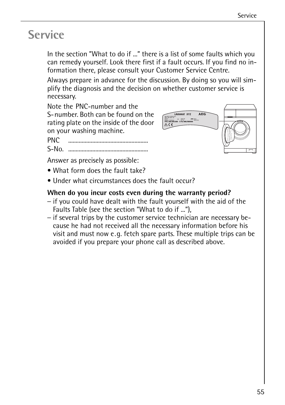 Service | Electrolux LAVAMAT 50550 User Manual | Page 55 / 56