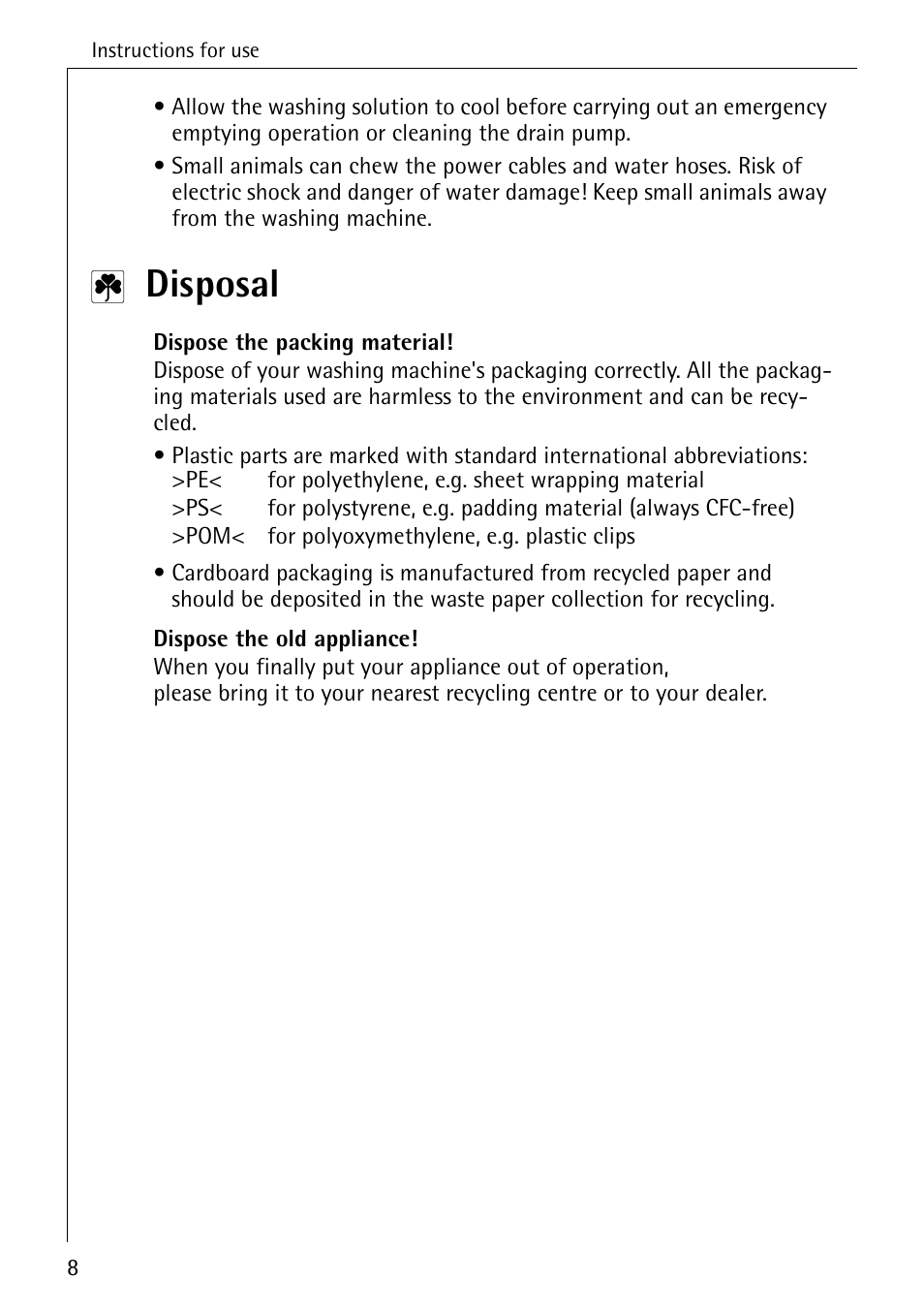 Disposal | Electrolux LAVAMAT 50550 User Manual | Page 8 / 56