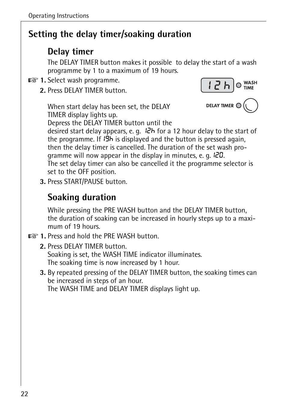 Soaking duration | Electrolux LAVAMAT 84745 User Manual | Page 22 / 64