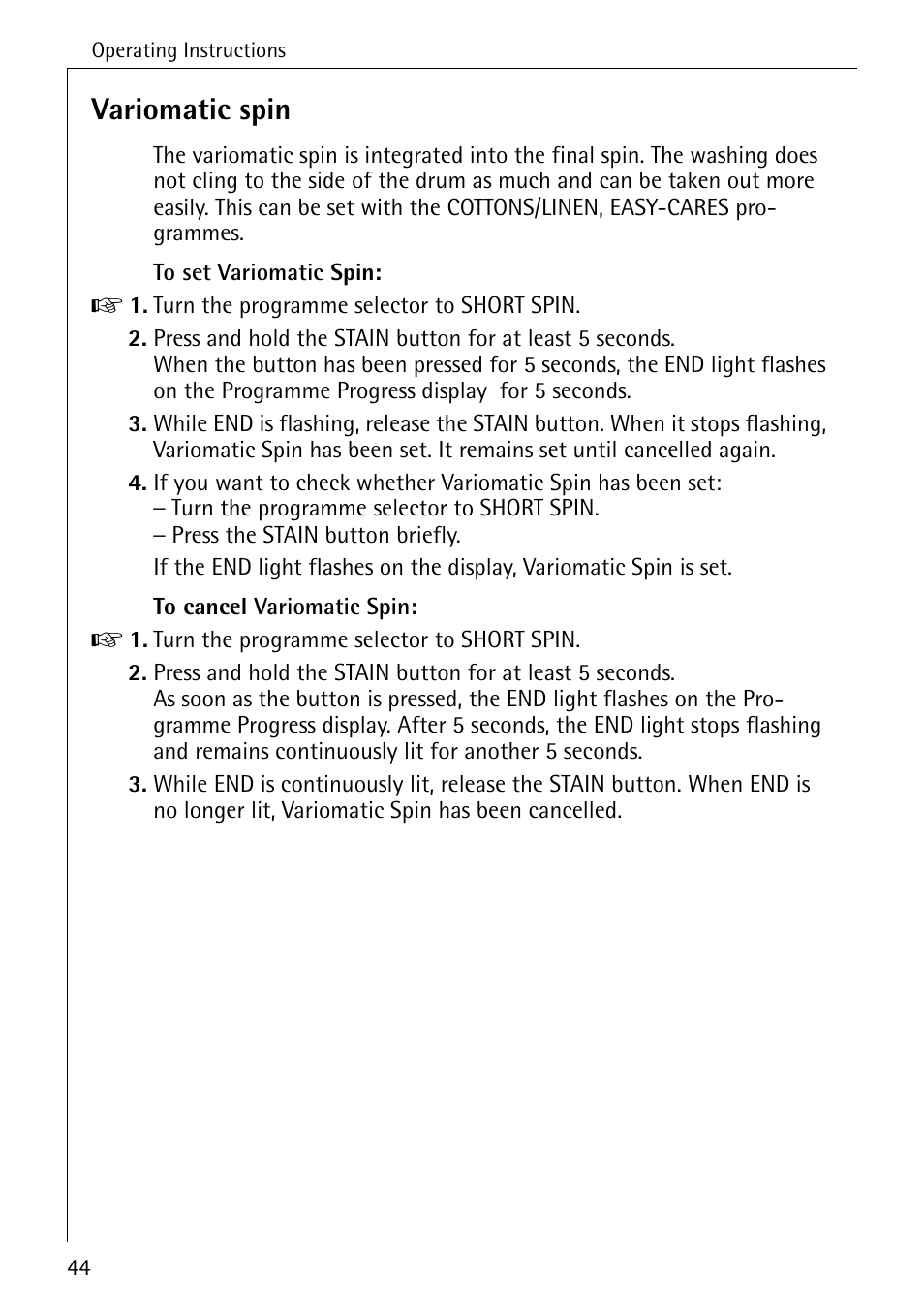 Variomatic spin | Electrolux LAVAMAT 84745 User Manual | Page 44 / 64