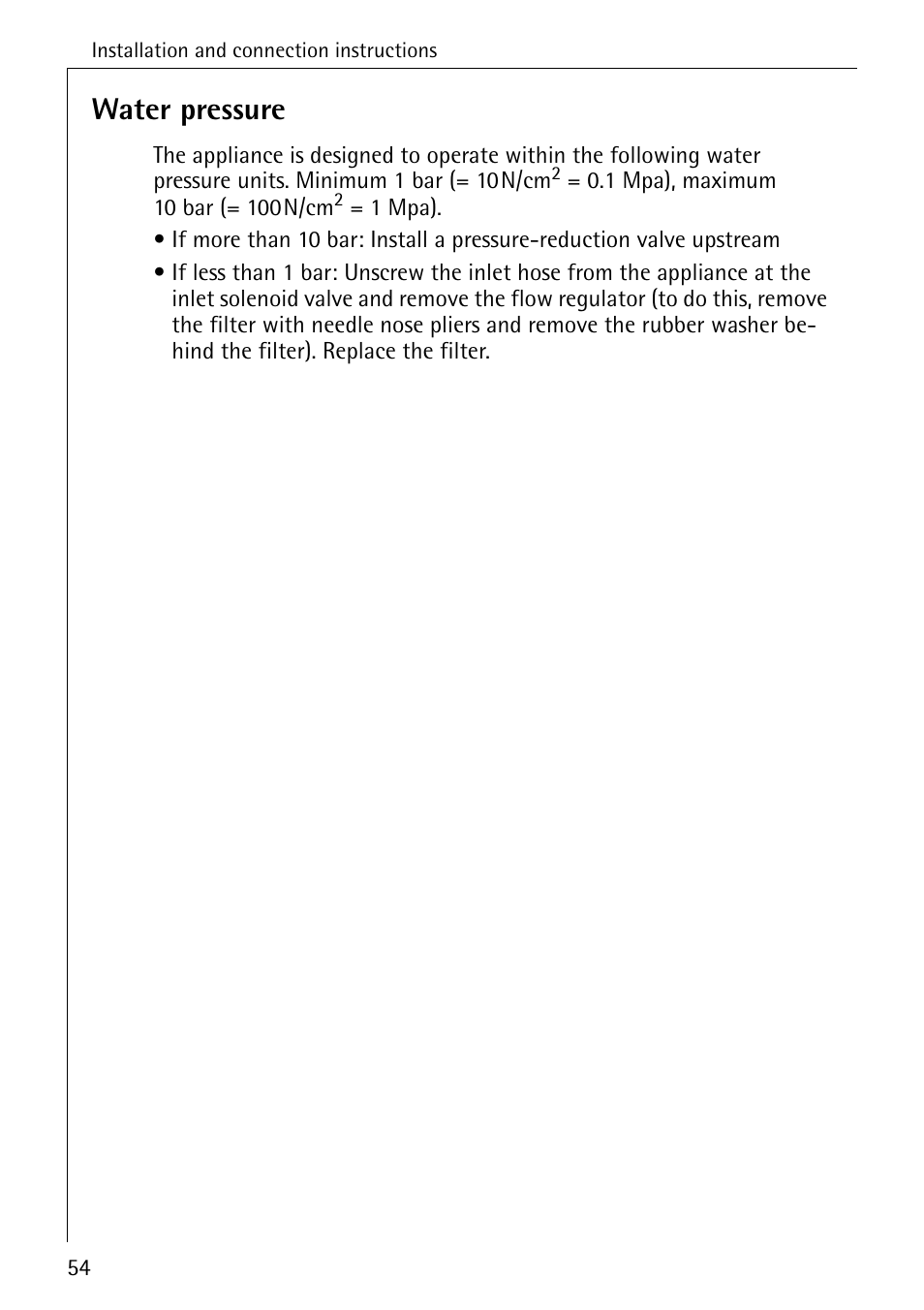 Water pressure | Electrolux LAVAMAT 84745 User Manual | Page 54 / 64