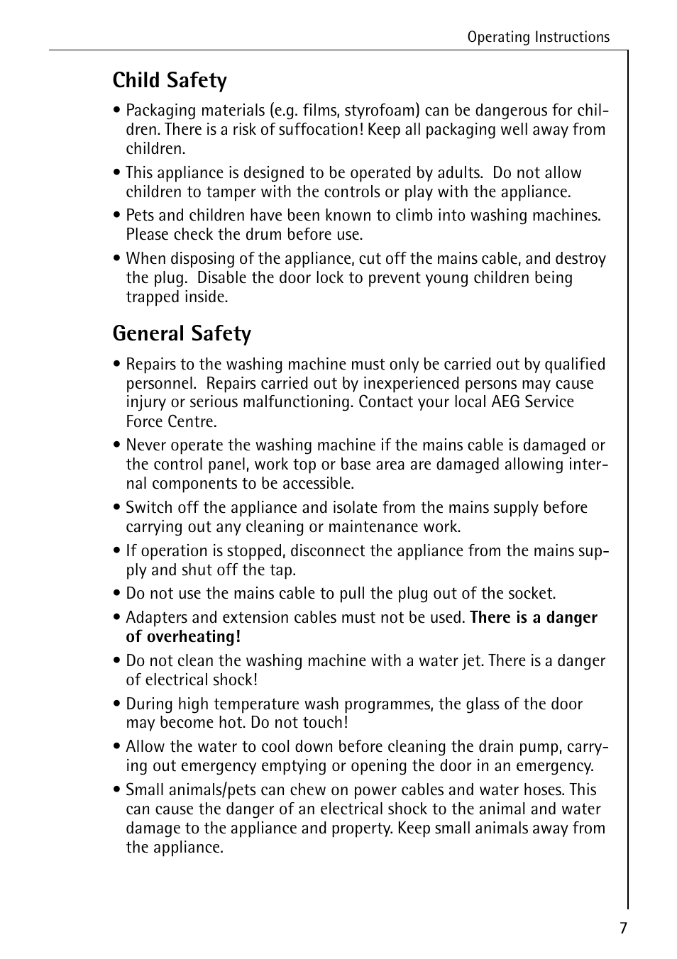 Child safety, General safety | Electrolux LAVAMAT 84745 User Manual | Page 7 / 64