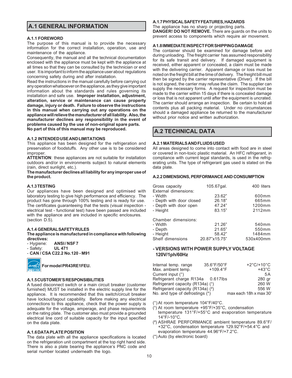 A.1 general information a.2 technical data | Electrolux 726673 User Manual | Page 10 / 19