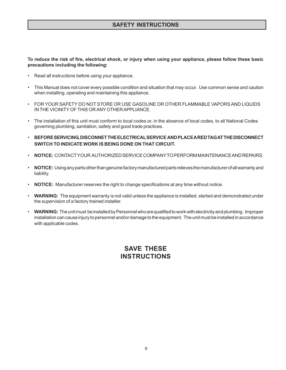 Save these instructions | Electrolux 726673 User Manual | Page 9 / 19