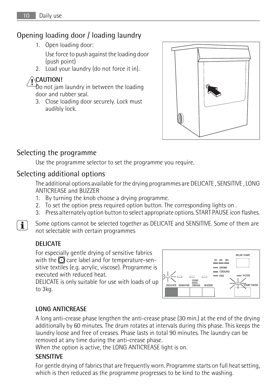 Opening loading door / loading laundry, Selecting the programme, Selecting additional options | Electrolux LAVATHERM T35850 User Manual | Page 10 / 28
