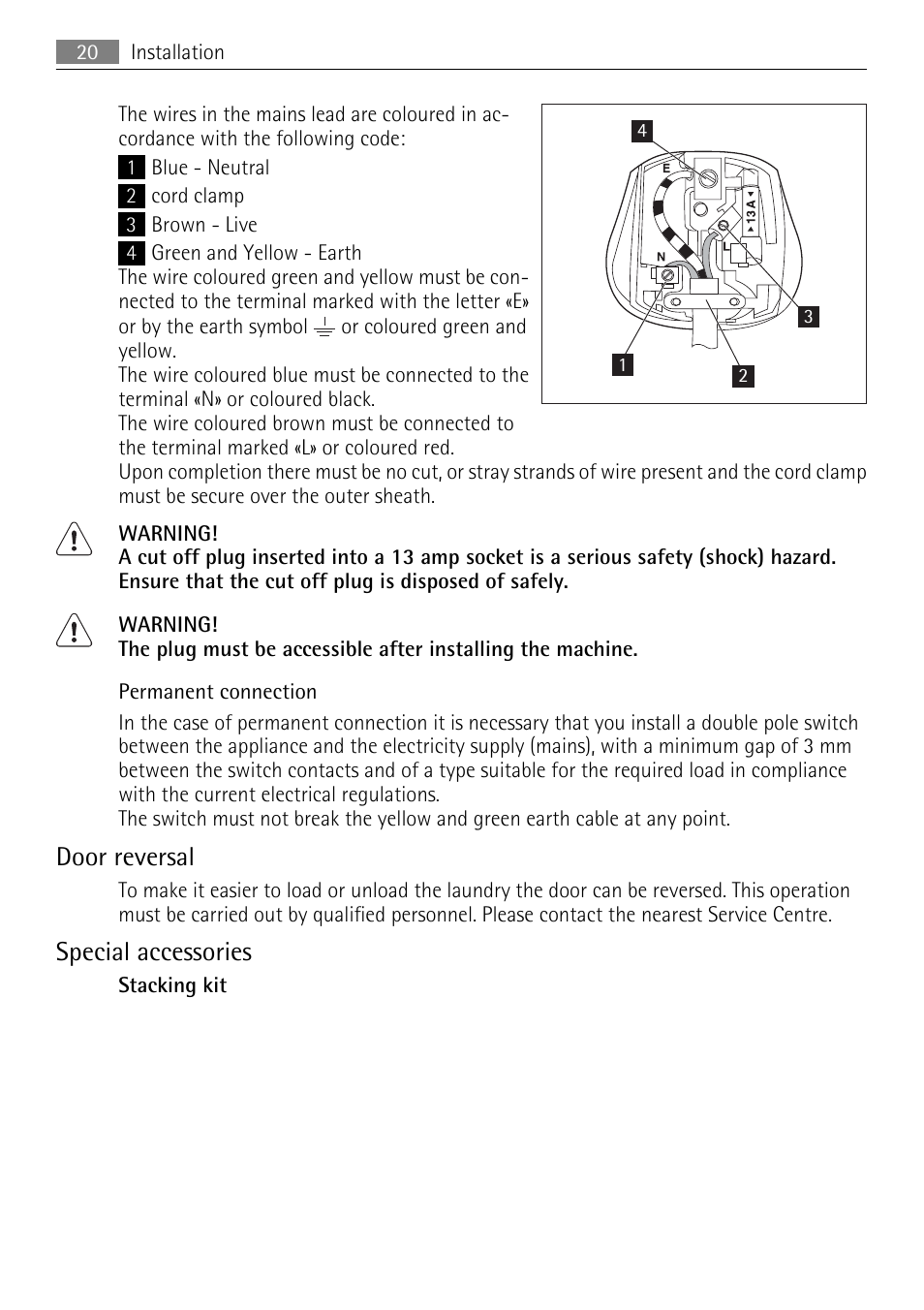 Door reversal, Special accessories | Electrolux LAVATHERM T35850 User Manual | Page 20 / 28